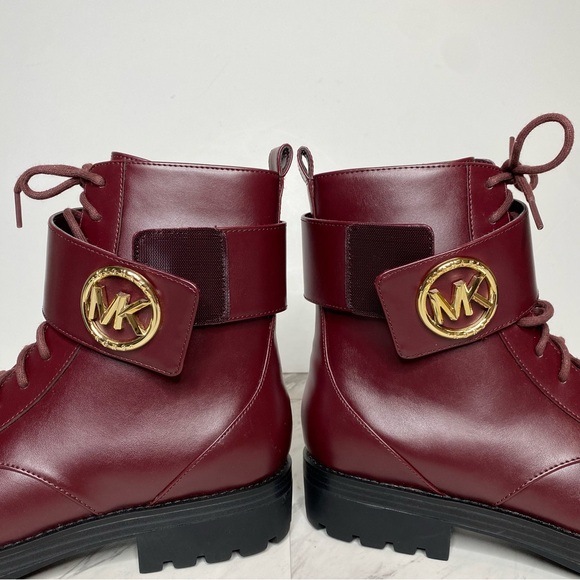 New! Michael Kors Tatum Maroon Faux Leather Lace Up Combat Boot 9M - Picture 8 of 14